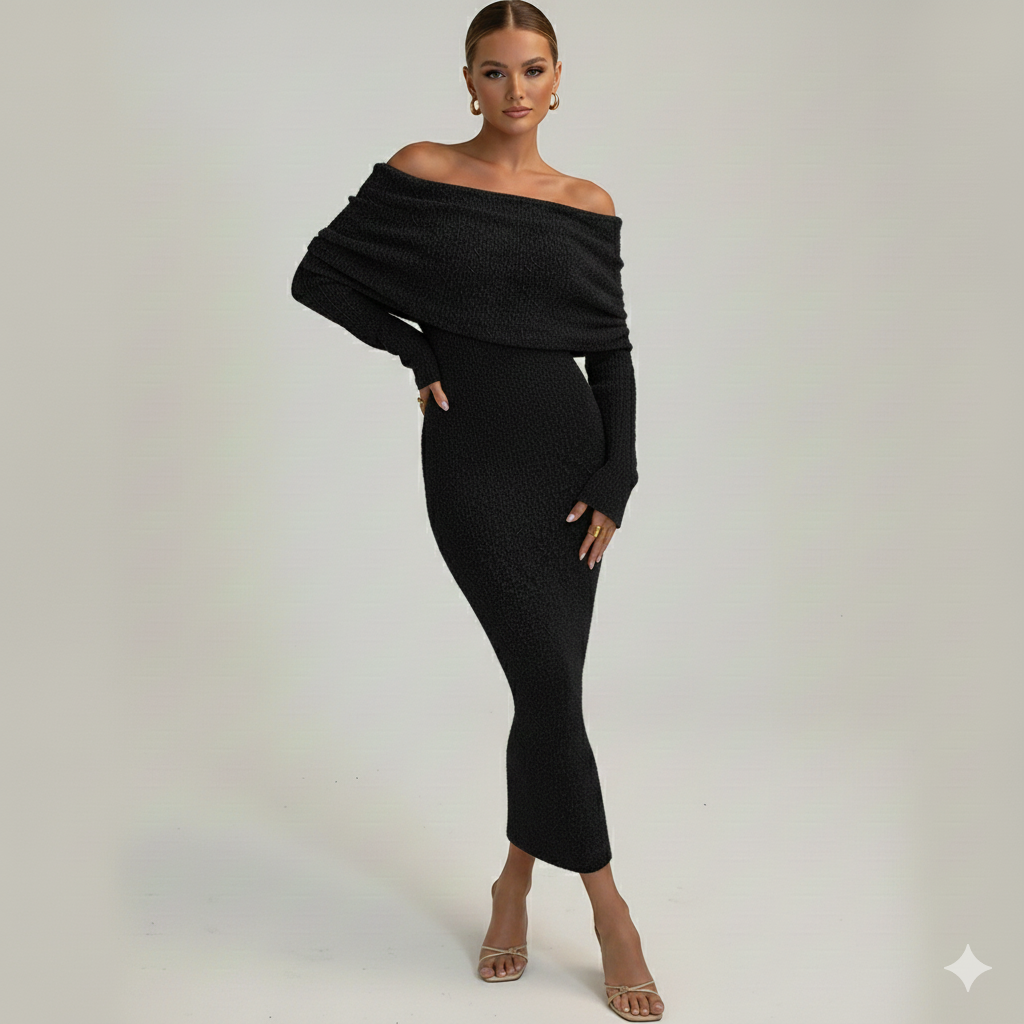 Vestido Largo Playero de Punto de un Solo Hombro