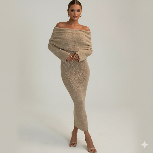 Vestido Largo Playero de Punto de un Solo Hombro